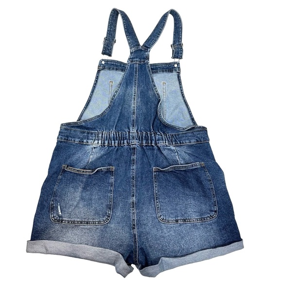 No Boundaries Distressed Blue Stretch Denim Bib Overalls Shortalls Size XL - Picture 6 of 14